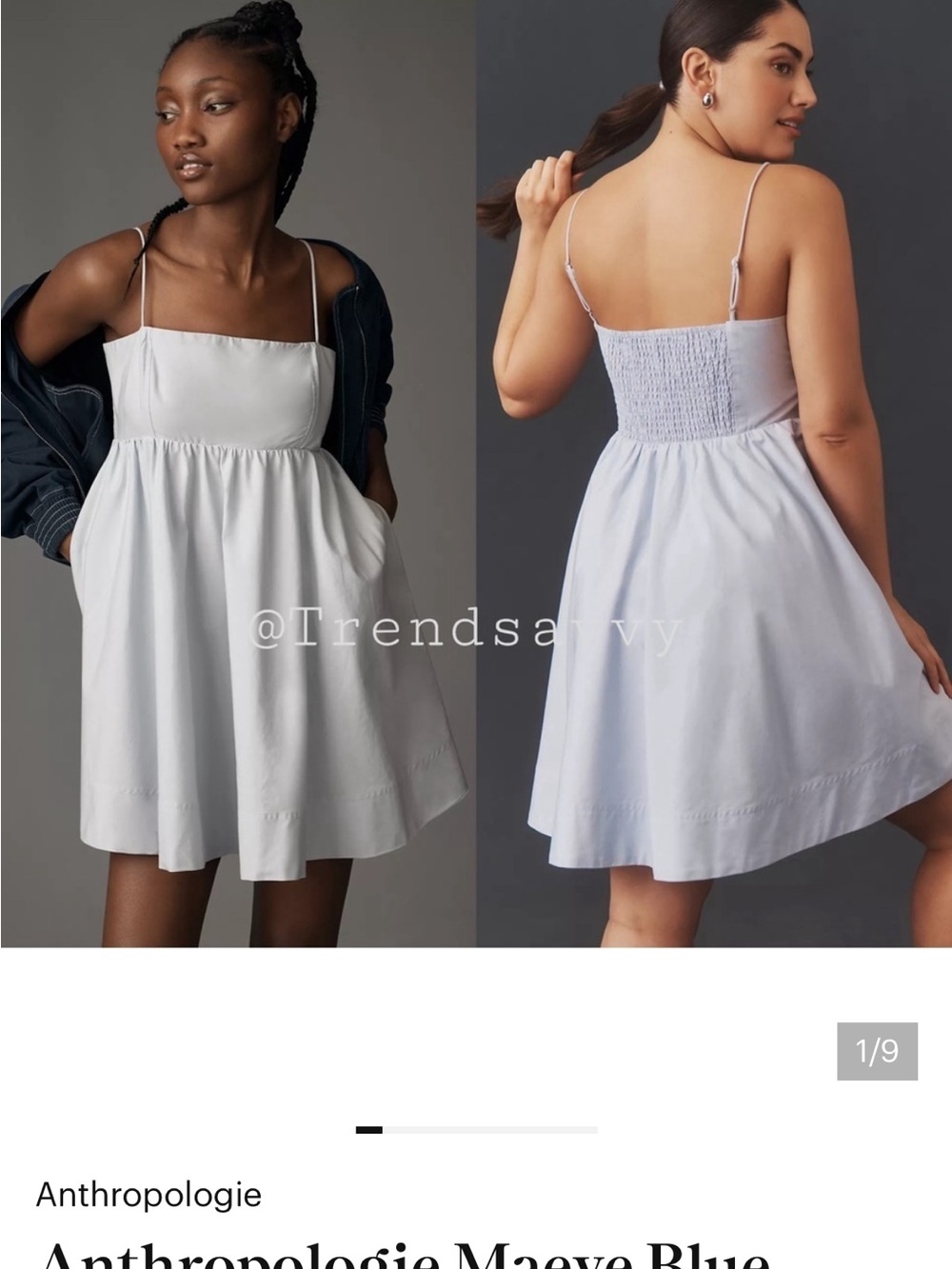 Anthropologie Pale Blue Spaghetti-Strap Sundress with Smocked Back